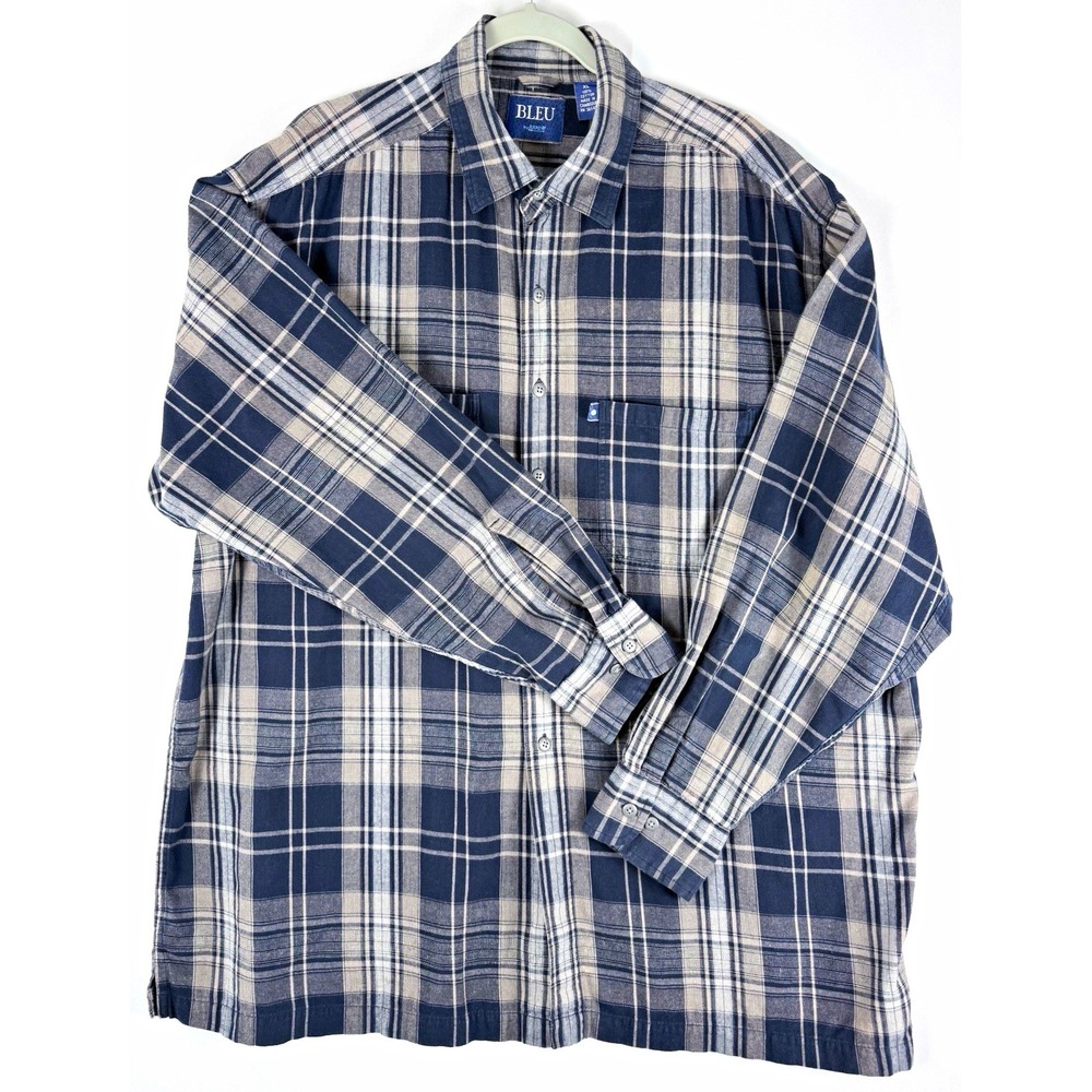 BLEU by Arrow Men's XL Plaid Flannel Shirt Navy Gray 100% Cotton Button Up